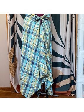 Tailor New York Asymmetrical Plaid Skirt in Blue and Yellow
